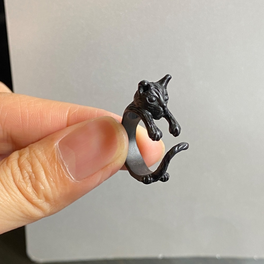 Black Cat Open Ring,Silver Adjustable Ring,Silver… - image 4